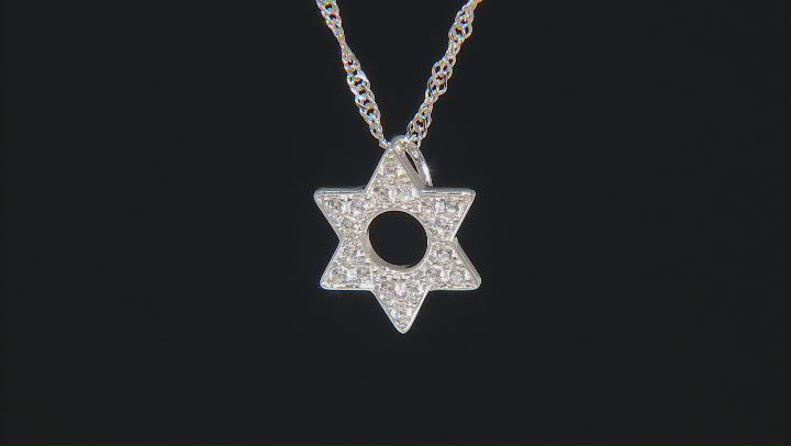 White Zircon Rhodium Over Sterling Silver Star Of David Pendant With Chain 0.34ctw Video Thumbnail