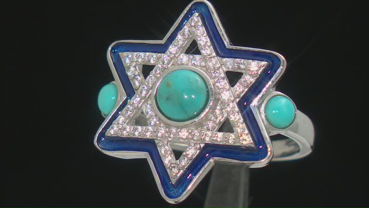 Composite Turquoise Star of David Rhodium Over Silver Ring 0.34ctw Video Thumbnail
