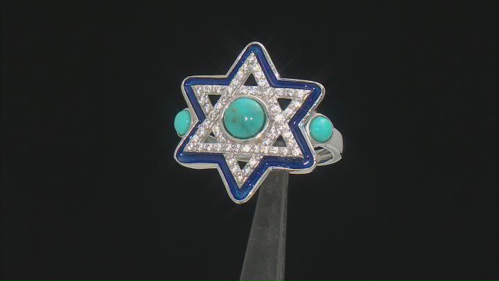 Composite Turquoise Star of David Rhodium Over Silver Ring 0.34ctw Video Thumbnail