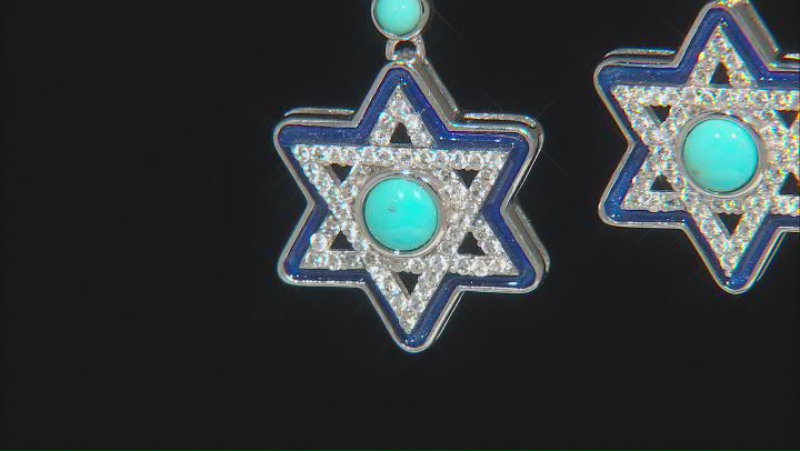 Blue Composite Turquoise Star of David Rhodium Over Silver Earrings 0.64ctw Video Thumbnail