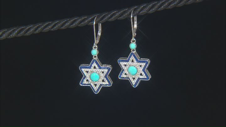 Blue Composite Turquoise Star of David Rhodium Over Silver Earrings 0.64ctw Video Thumbnail