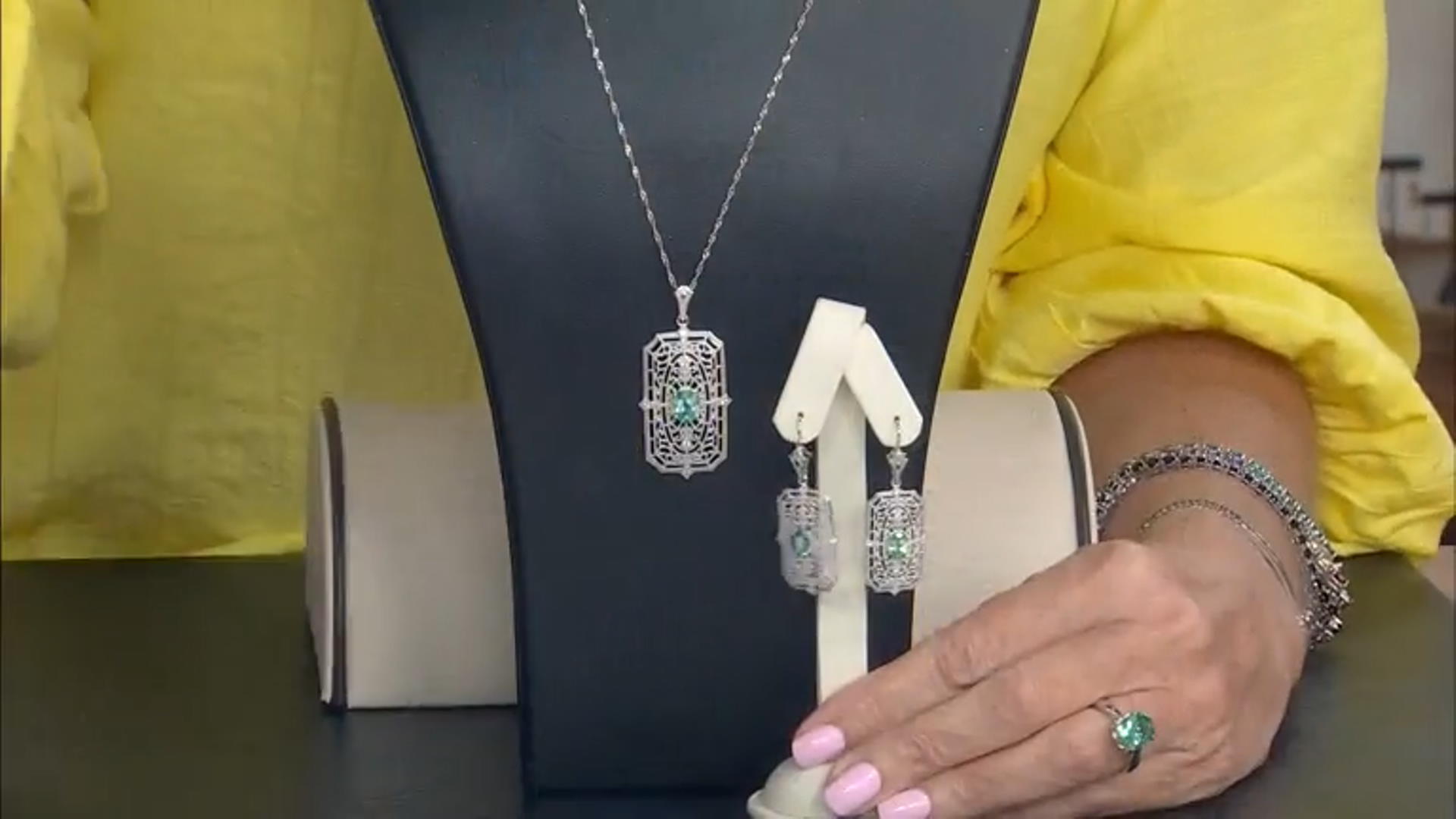 Green Lab Created Spinel & Zircon Rhodium Over Silver Pendant With 18" Chain 1.72ctw Video Thumbnail