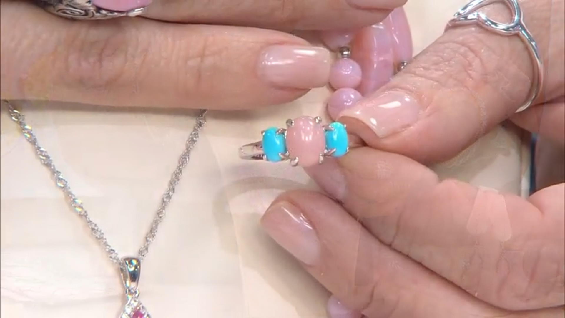 Pink Opal Rhodium Over Silver 3-Stone Ring Video Thumbnail