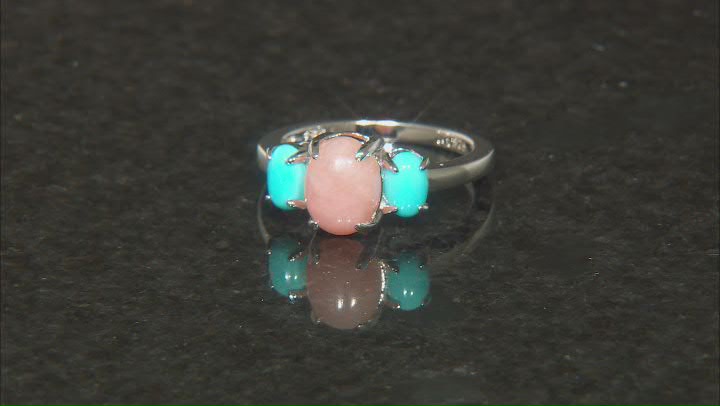 Pink Opal Rhodium Over Silver 3-Stone Ring Video Thumbnail