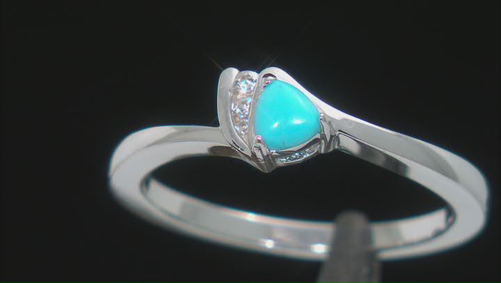 Blue Sleeping Beauty Turquoise Rhodium Over Silver Ring 0.04ctw Video Thumbnail