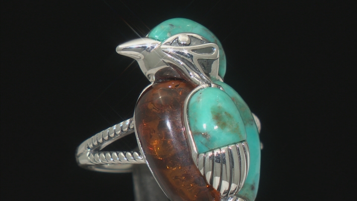 Blue Composite Turquoise Sterling Silver Bird Ring Video Thumbnail
