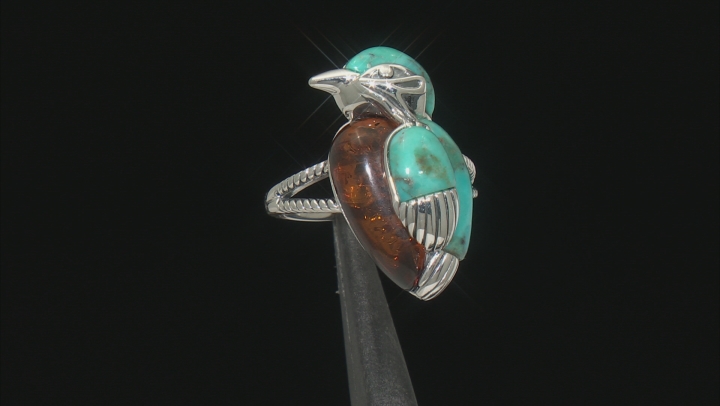 Blue Composite Turquoise Sterling Silver Bird Ring Video Thumbnail