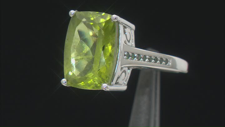 Green Peridot Rhodium Over Sterling Silver Ring 6.07ctw Video Thumbnail