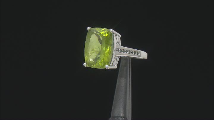 Green Peridot Rhodium Over Sterling Silver Ring 6.07ctw Video Thumbnail