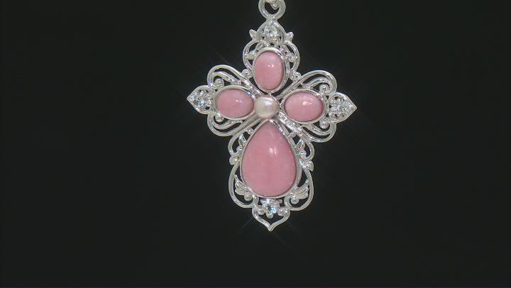 Pink Opal Rhodium Over Silver Cross Enhancer With Chain Video Thumbnail