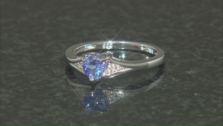 Blue Tanzanite Rhodium Over Sterling Silver Heart Ring 0.33ctw Video Thumbnail