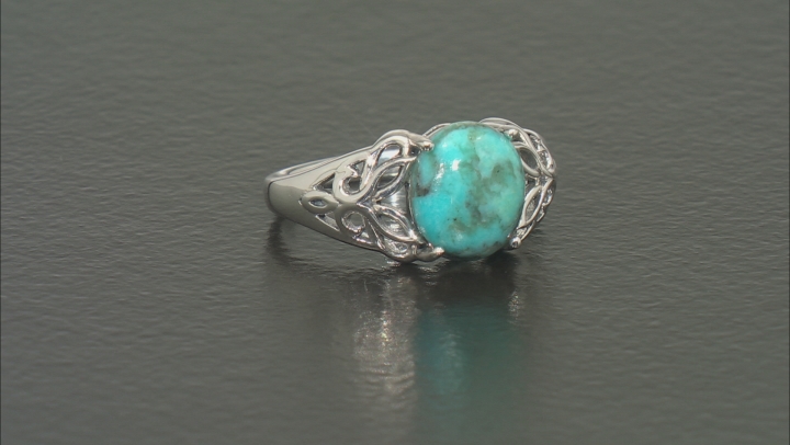 Blue Turquoise Rhodium Over Sterling Silver Solitaire Ring Video Thumbnail