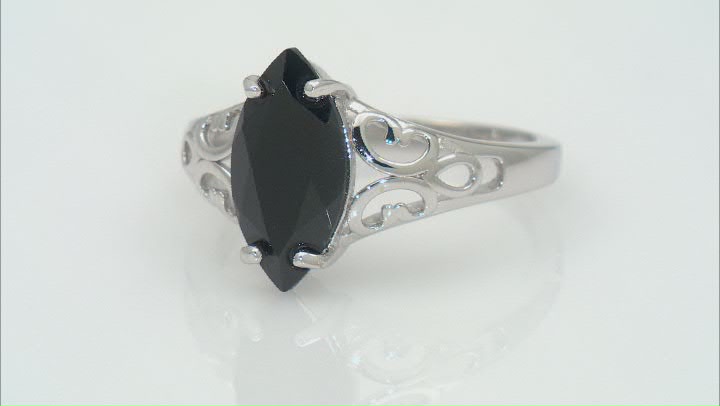 Black Spinel Rhodium Over Sterling Silver Solitaire Ring 2.70ct Video Thumbnail