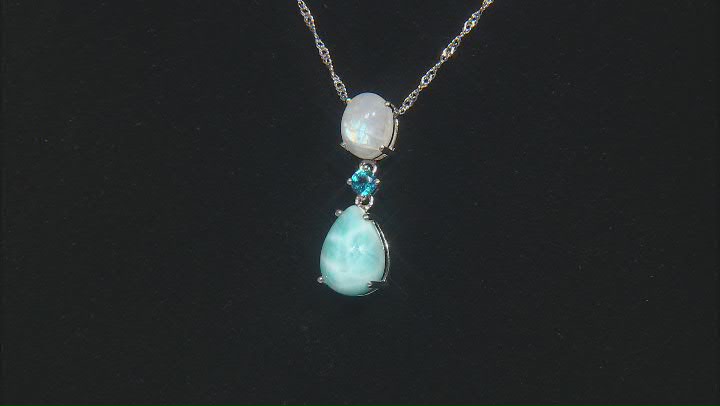 White Rainbow Moonstone Rhodium Over Silver Pendant With Chain 0.29ct Video Thumbnail