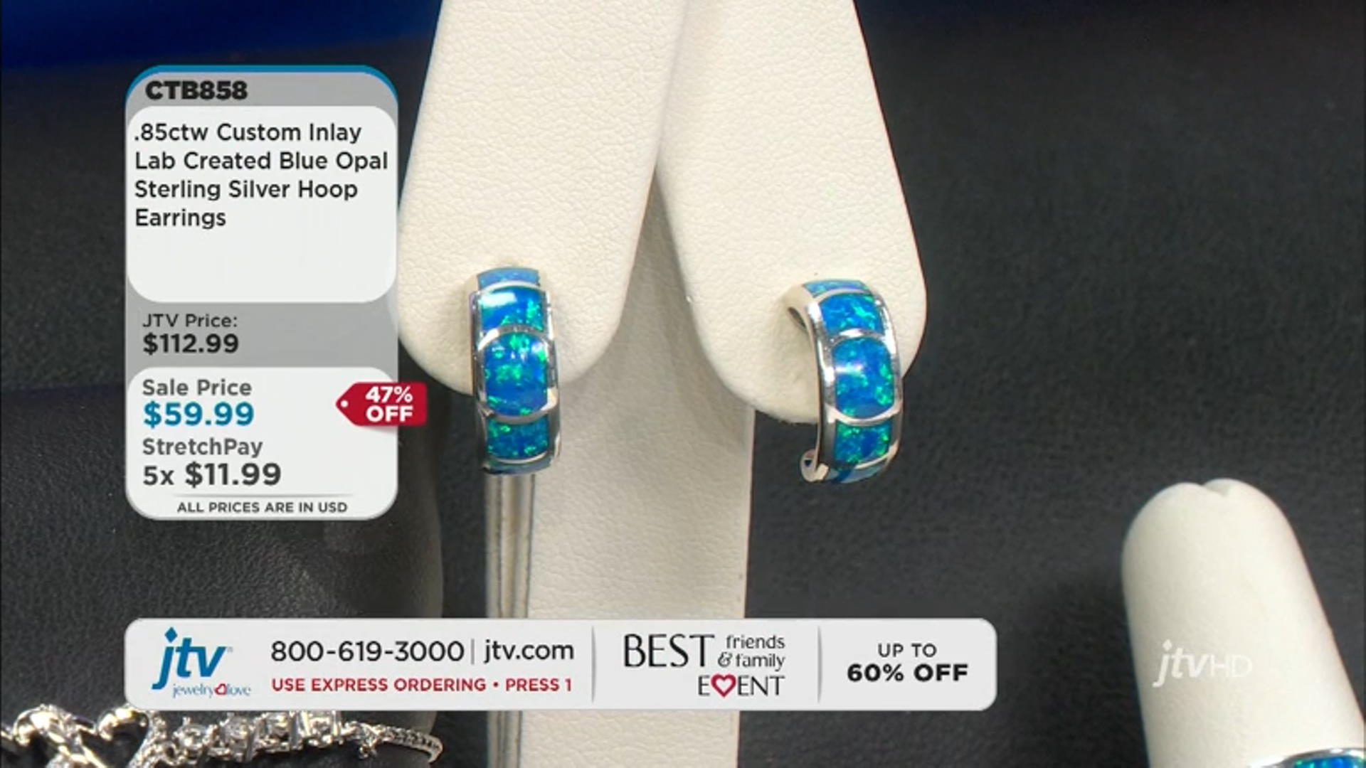 Blue Lab Created Opal Sterling Silver Hoop Earrings Video Thumbnail