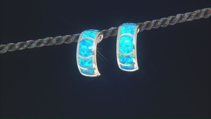 Blue Lab Created Opal Sterling Silver Hoop Earrings Video Thumbnail