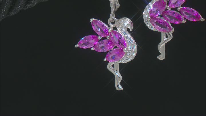 Pink Lab Created Sapphire Rhodium Over Silver Flamingo Earrings 2.64ctw Video Thumbnail