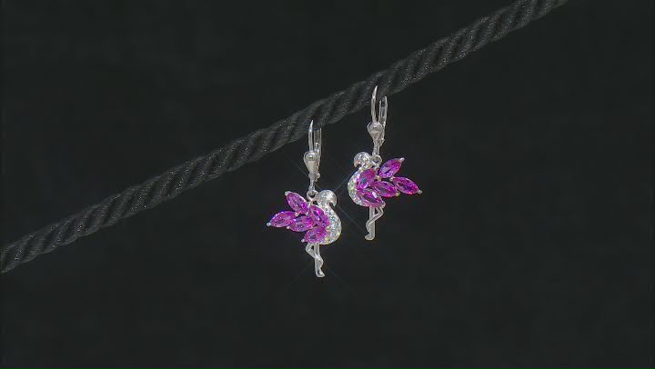 Pink Lab Created Sapphire Rhodium Over Silver Flamingo Earrings 2.64ctw Video Thumbnail