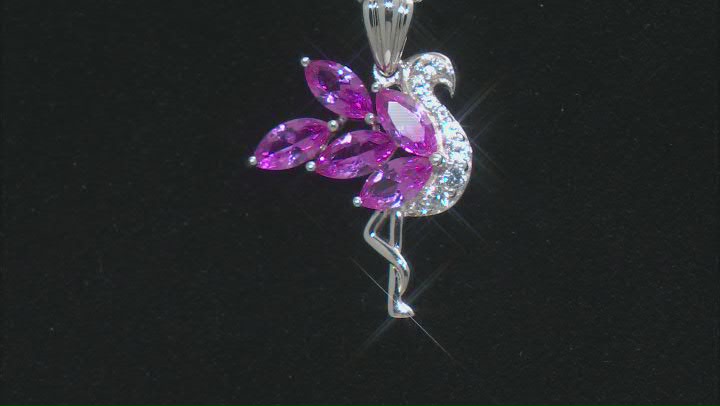 Pink Lab Created Sapphire Rhodium Over Silver Flamingo Pendant with Chain 1.02ctw Video Thumbnail