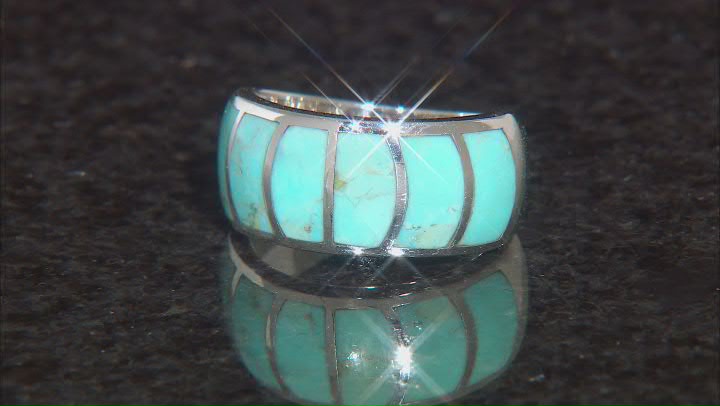 Blue Turquoise Rhodium Over Sterling Silver Band Ring Video Thumbnail
