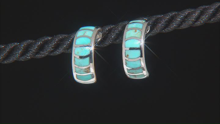 Blue Composite Turquoise Rhodium Over Sterling Silver Hoop Earrings Video Thumbnail