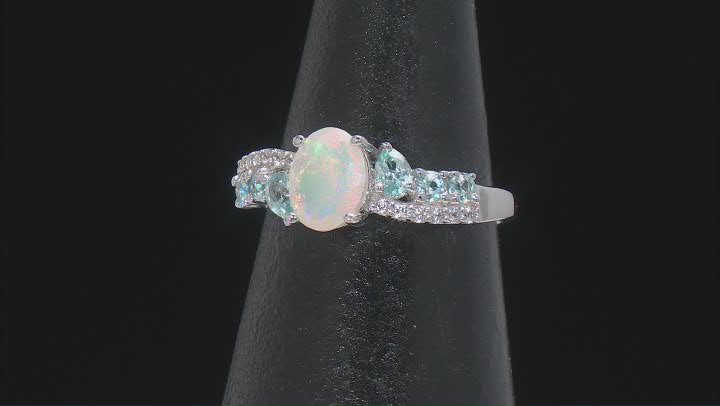 Multicolor Ethiopian Opal Rhodium Over Sterling Silver Ring 1.34ctw Video Thumbnail