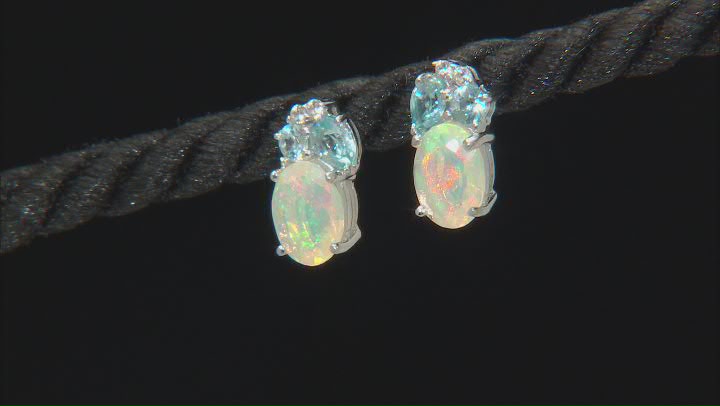 Multicolor Ethiopian Opal Rhodium Over Sterling Silver Earrings 1.56ctw Video Thumbnail
