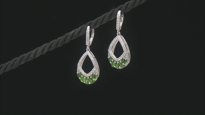 Green Chrome Diopside Rhodium Over Sterling Silver Dangle Earrings 2.55ctw Video Thumbnail