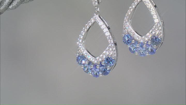 Blue Tanzanite Rhodium Over Sterling Silver Dangle Earrings 2.33ctw Video Thumbnail