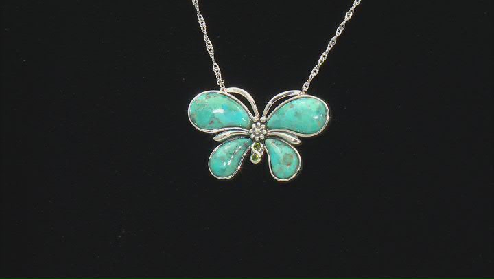 Blue Turquoise Sterling Silver Butterfly Necklace 0.07ctw Video Thumbnail