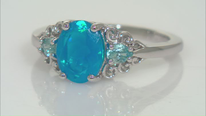 Paraiba Blue Opal Rhodium Over Sterling Silver Ring 1.33ctw Video Thumbnail
