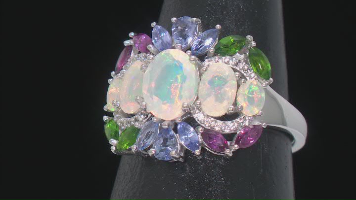 Multicolor Ethiopian Opal Rhodium Over Sterling Silver Ring 2.68ctw Video Thumbnail