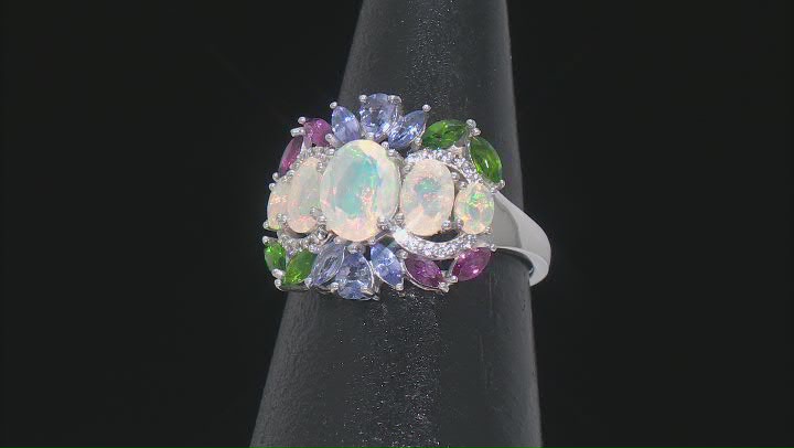 Multicolor Ethiopian Opal Rhodium Over Sterling Silver Ring 2.68ctw Video Thumbnail