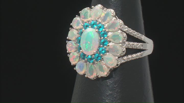 Multicolor Ethiopian Opal Rhodium Over Sterling Silver Ring 1.86ctw Video Thumbnail