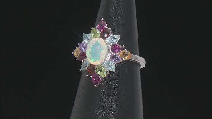 Multicolor Ethiopian Opal Rhodium Over Sterling Silver Ring Video Thumbnail