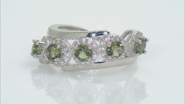 Green Moldavite Rhodium Over Sterling Silver Bypass Ring 1.25ctw Video Thumbnail