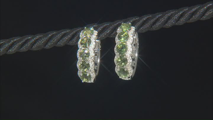 Green Moldavite Rhodium Over Sterling Silver Hoop Earrings 2.50ctw Video Thumbnail