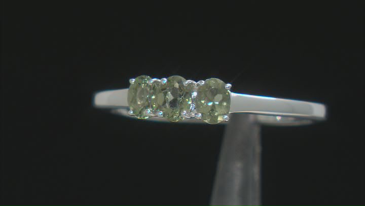 Green Moldavite Rhodium Over Sterling Silver 3-Stone Ring 0.36ctw Video Thumbnail
