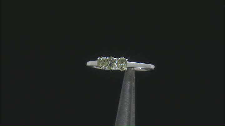 Green Moldavite Rhodium Over Sterling Silver 3-Stone Ring 0.36ctw Video Thumbnail