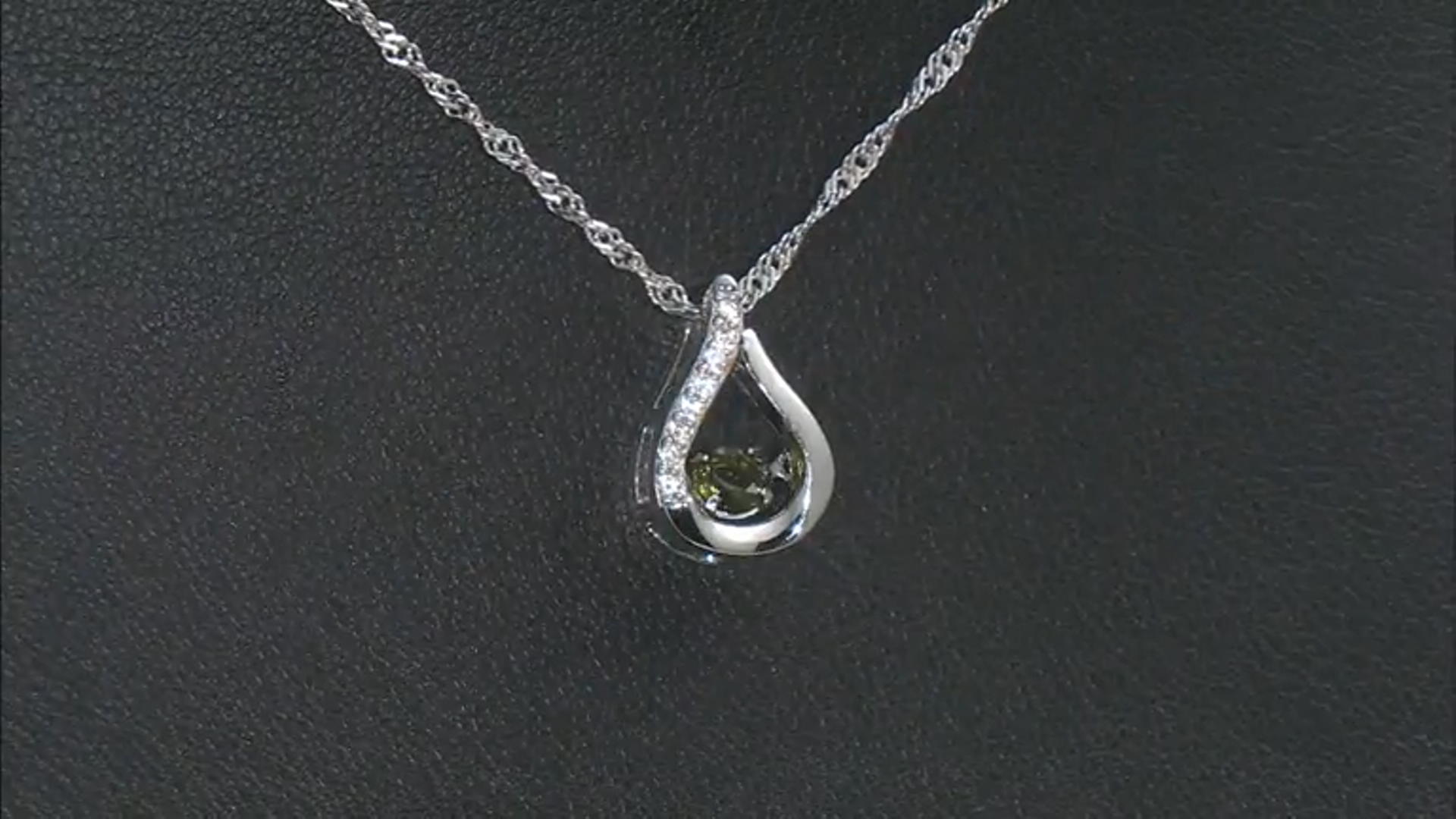 Green Moldavite Rhodium Over Silver Dancing Pendant With Chain 0.24ctw Video Thumbnail