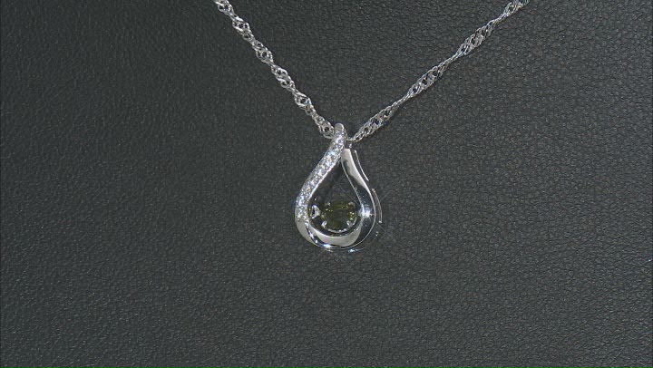 Green Moldavite Rhodium Over Silver Dancing Pendant With Chain 0.24ctw Video Thumbnail