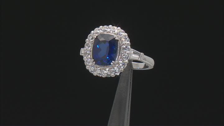 Blue Lab Created Sapphire Rhodium Over Silver Ring 5.04ctw Video Thumbnail