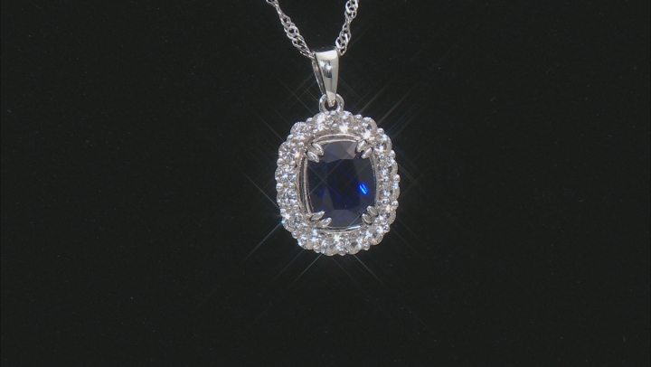 Blue Lab Created Sapphire Rhodium Over Silver Pendant with Chain 4.66ctw Video Thumbnail
