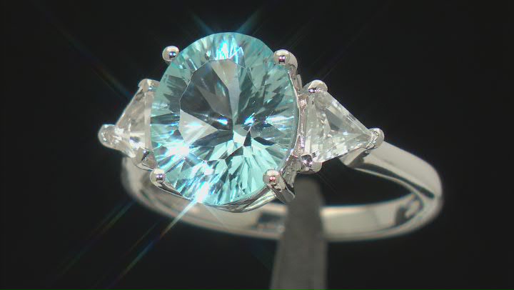 Sky Blue Topaz Rhodium Over Silver 3-Stone Ring 6.12ctw Video Thumbnail