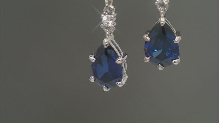 Blue Lab Created Sapphire Rhodium Over Silver Earrings 4.32ctw Video Thumbnail