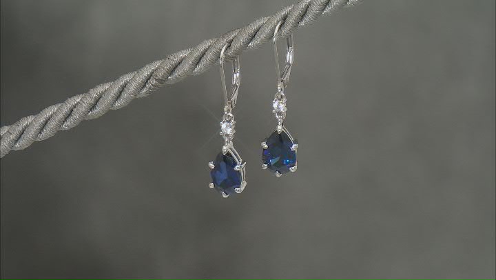 Blue Lab Created Sapphire Rhodium Over Silver Earrings 4.32ctw Video Thumbnail
