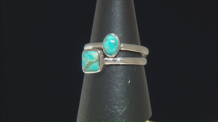 Blue Turquoise Sterling Silver Stackable Ring Video Thumbnail