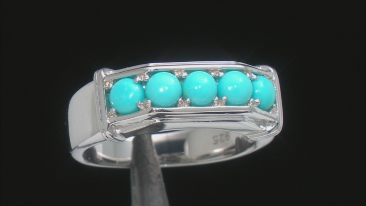 Blue Sleeping Beauty Turquoise Rhodium Over Sterling Silver Men's Ring Video Thumbnail
