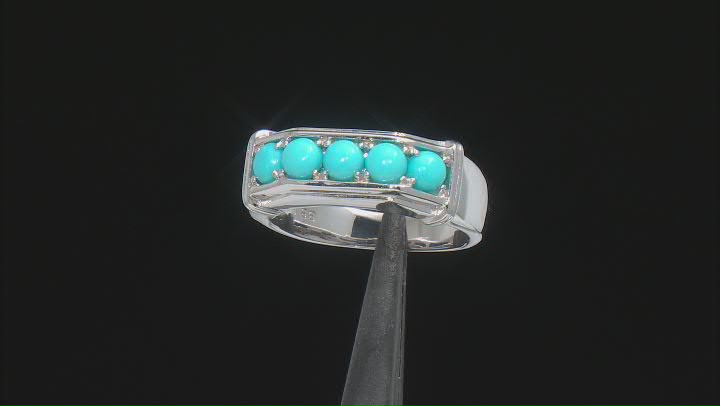Blue Sleeping Beauty Turquoise Rhodium Over Sterling Silver Men's Ring Video Thumbnail