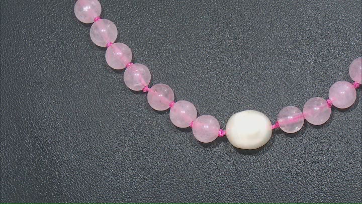 Pink Rose Quartz Rhodium Over Sterling Silver Necklace Video Thumbnail
